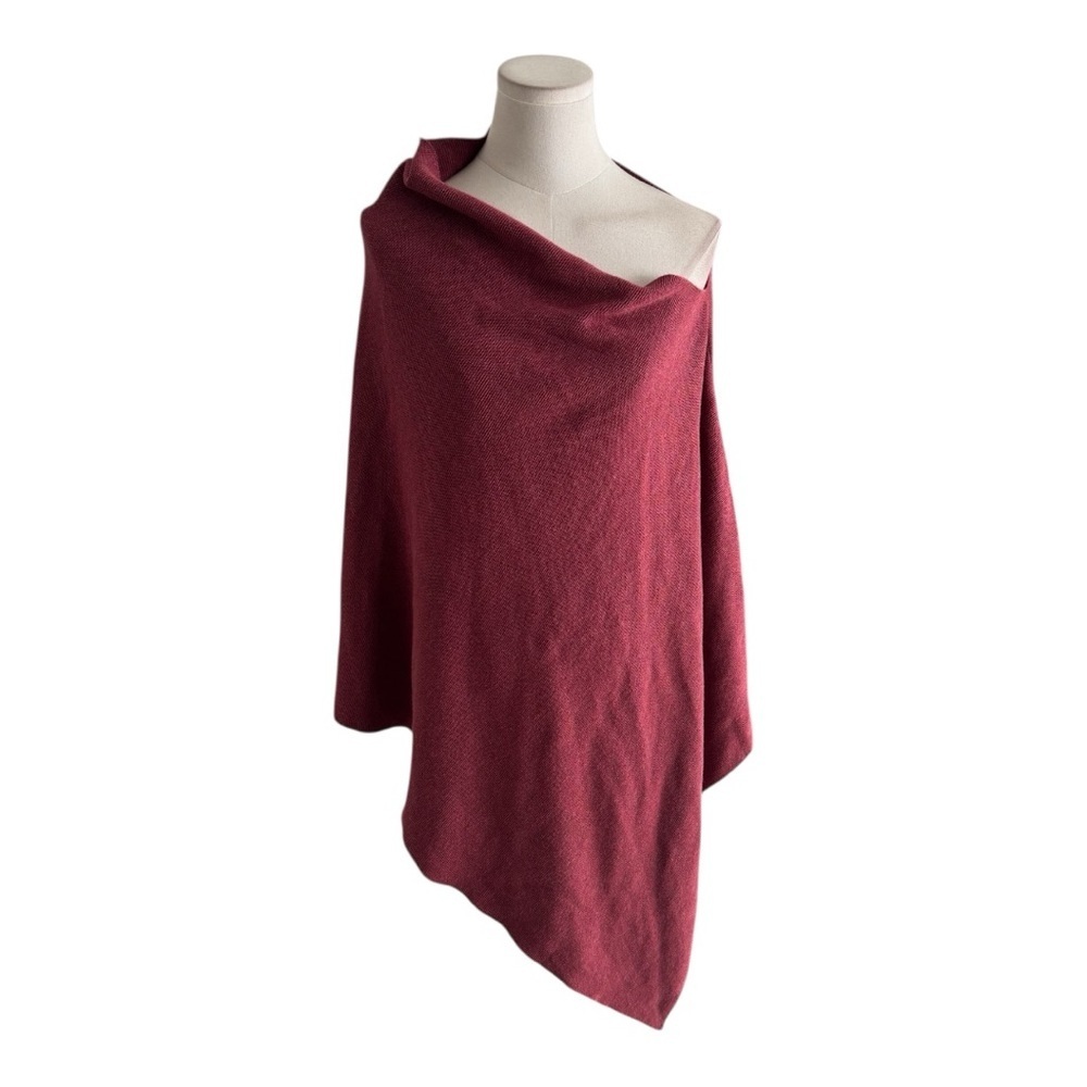 Eileen Fisher Burgundy Red Poncho 100% Cotton Flowy Boho Luxury Casual Vacation